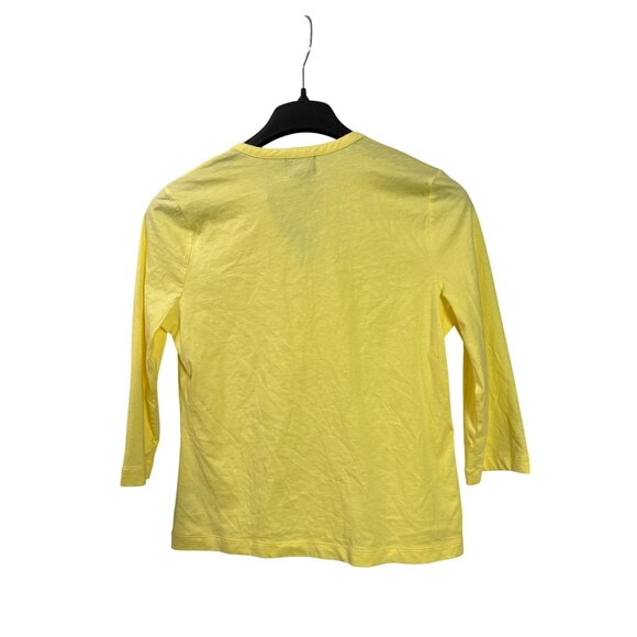 Chaps Womens Lemon Yellow 3/4 Sleeve Top Ruffle Detail Buttons L Cotton New - Picture 2 of 4